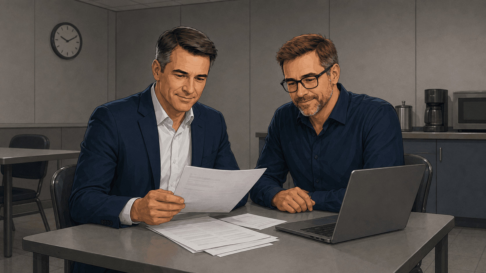 Two readers reviewing a Commtrac paper
